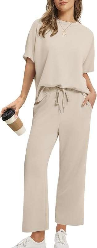 Sampeel Two Piece Women's Summer Outfit: Oversized Wide Leg Crop Pants