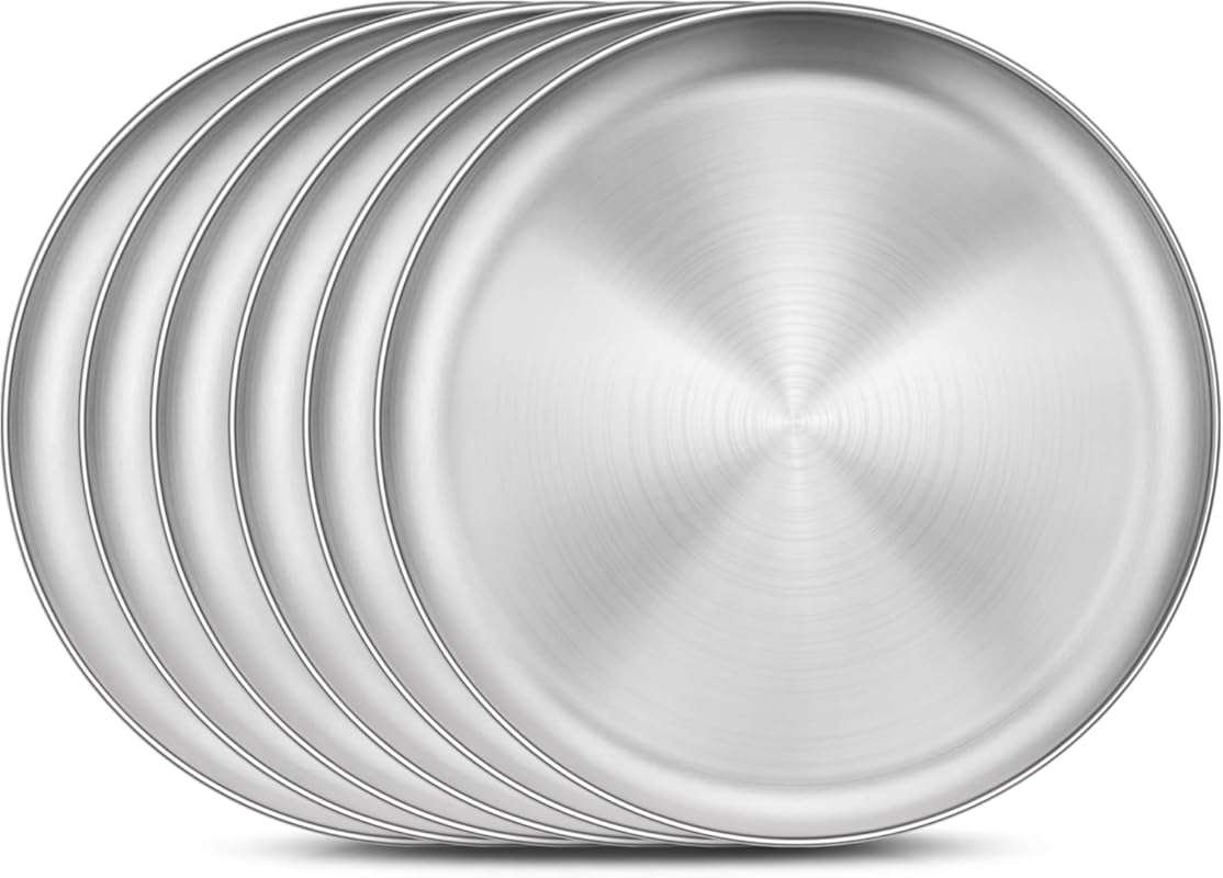 Homikit 6 Pack 9-Inch Stainless Steel Plates: Unbreakable Metal Dinner