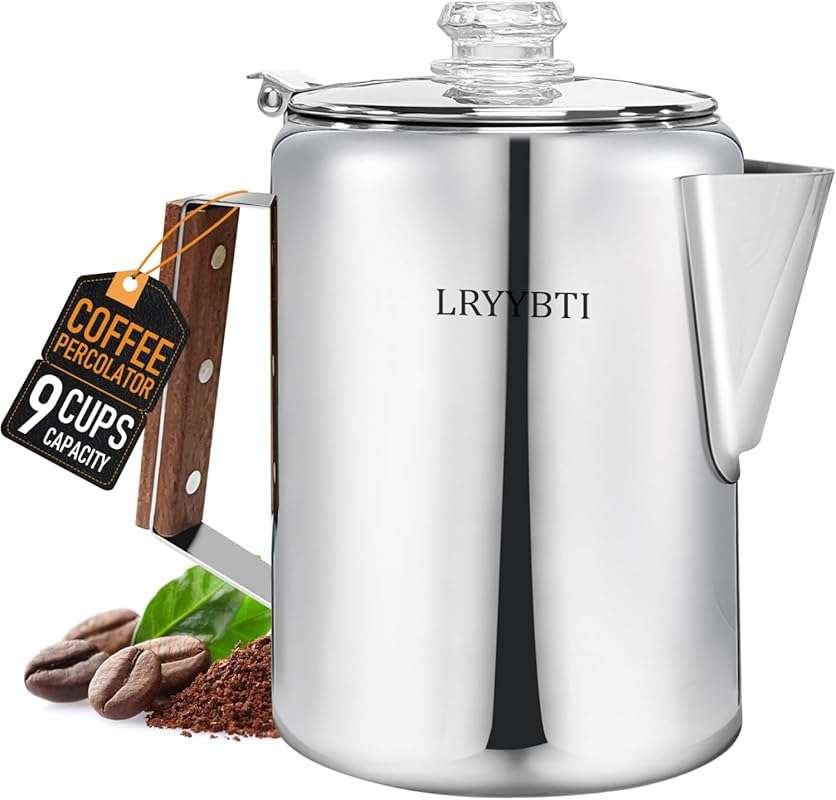 Stainless Steel Camping Coffee Pot Percolator, 9 Cup Stovetop Coffee M