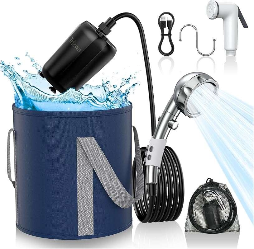 9000mAh Portable Camping Shower with Rechargeable Pump, Digital Displa