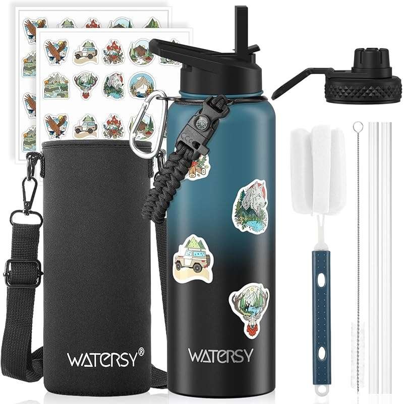 40oz Insulated Water Bottle with Straw Spout Lids for Gym, Hiking, Tra