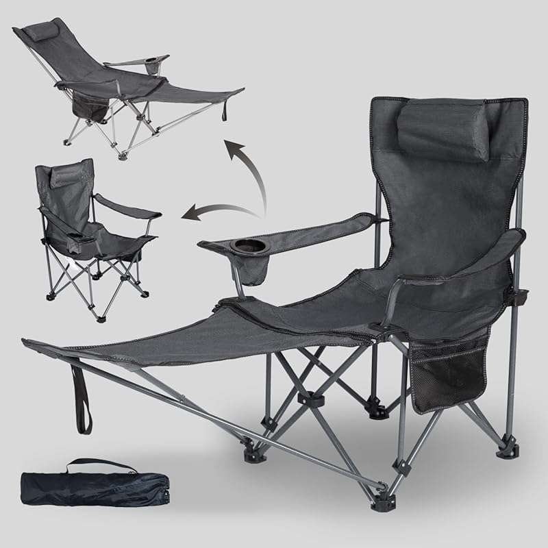 3-in-1 Folding Reclining Camping Chair with Footrest: Portable Beach L