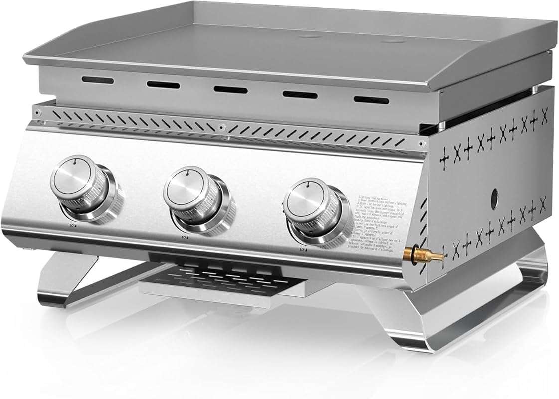 R.W.FLAME Premium 3-Burner Tabletop Propane Gas Griddle, 24,000 BTU Po