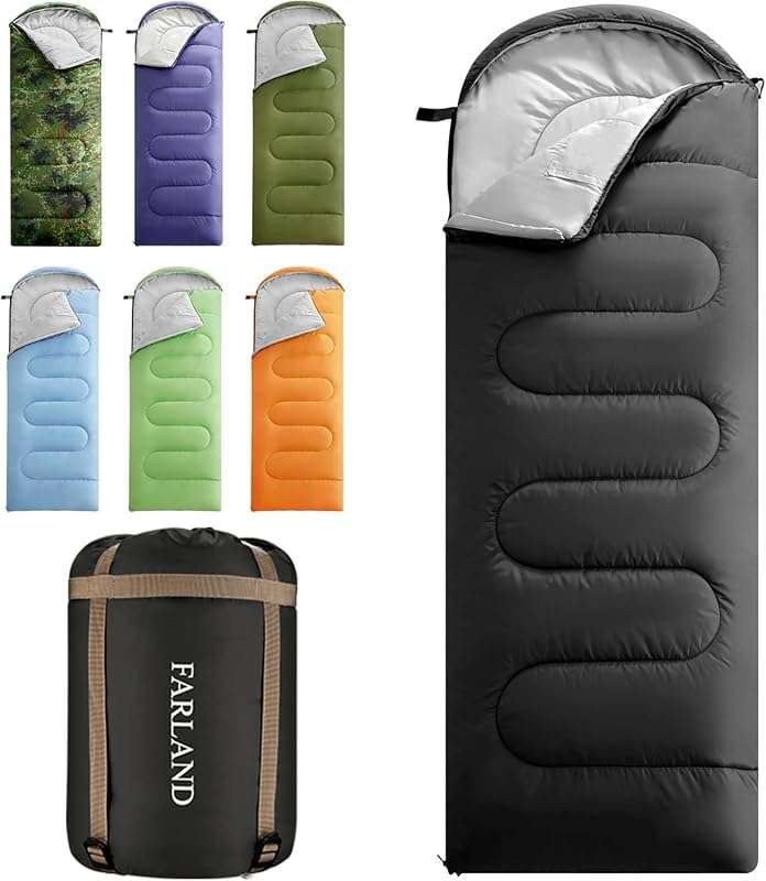 FARLAND 30°F Sleeping Bag for Adults and Kids – Lightweight, Waterproo