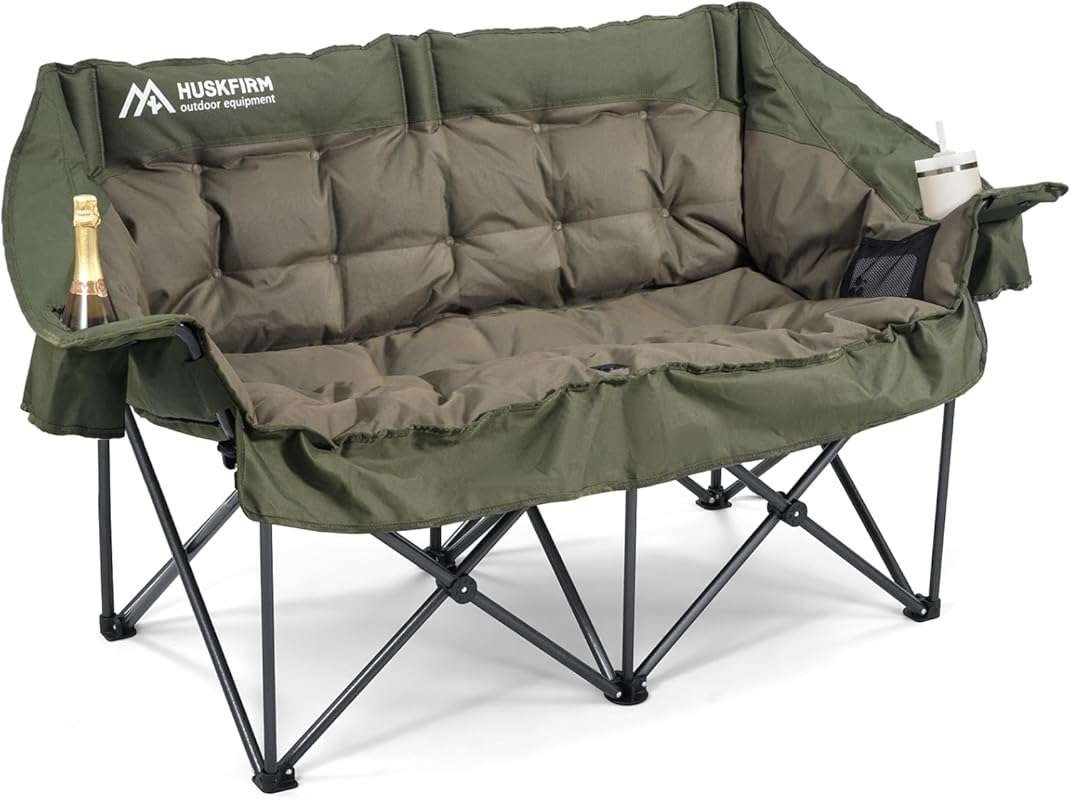 Padded Double Camping Loveseat Chair, Heavy Duty Oversized 2 Person Ou