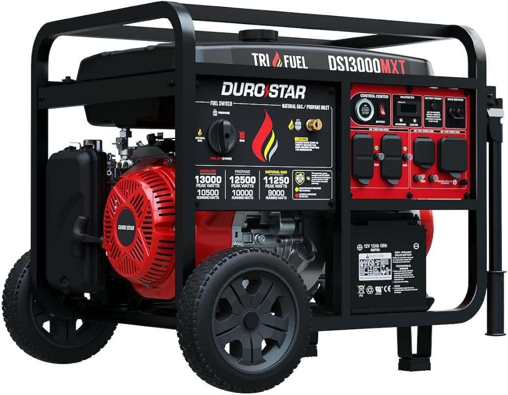 DuroStar DS13000MXT 13,000W Tri Fuel Portable Generator, Remote Start,