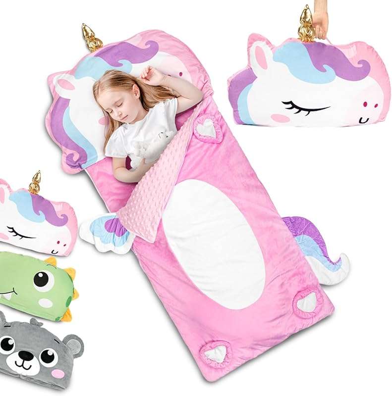 Primlect Kids Sleeping Bag with Pillow: Plush Slumber Bag for Daycare,
