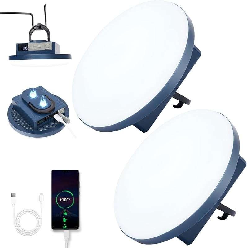 2-Pack Rechargeable Camping Lights: 12000mAh, 5000LM, Portable LED Lan