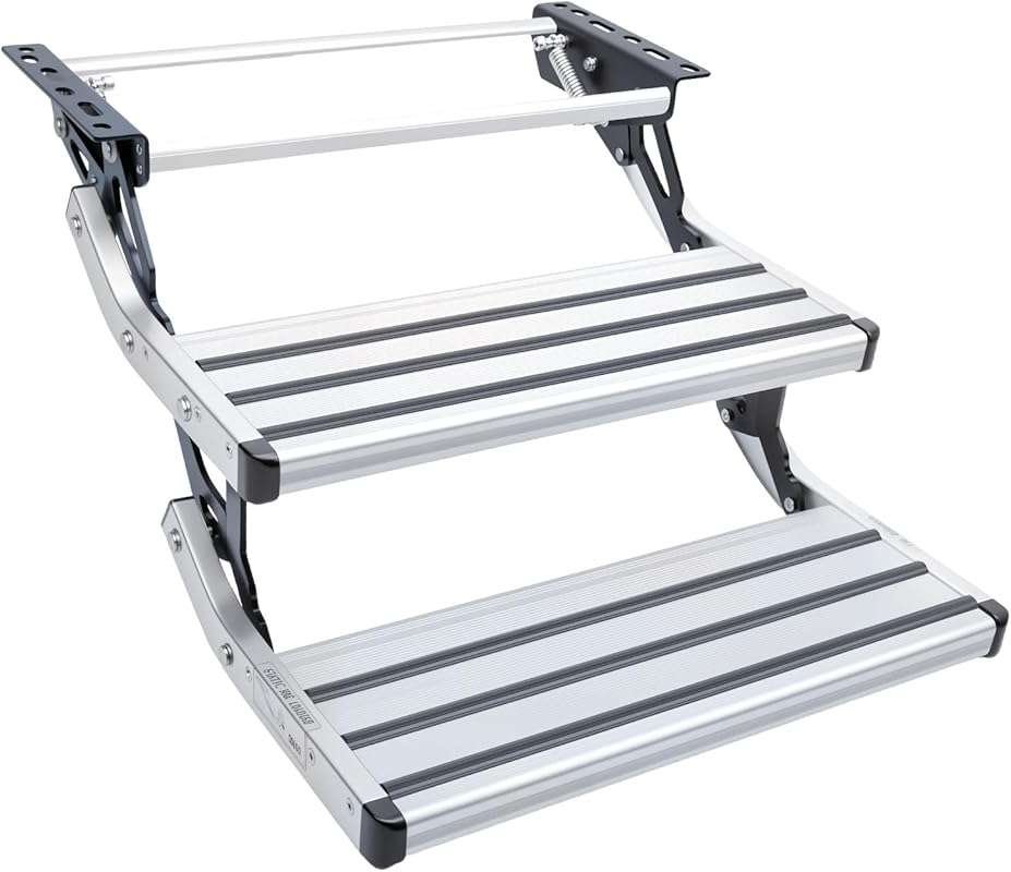 Manual Retractable RV Steps: 2-Step Foldable Aluminum Alloy Camper Ste