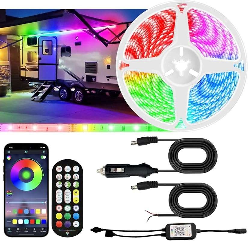 16.4ft Waterproof RV LED Light Strip with Remote and App Control for A