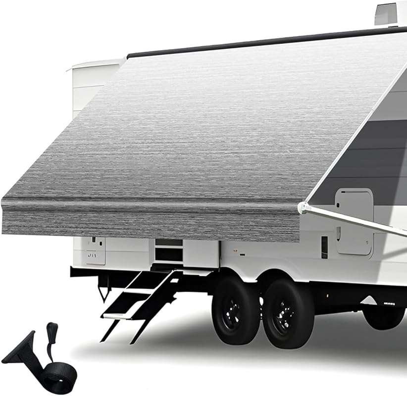 Heavy Duty 15ft RV Awning Fabric Replacement: 19.5oz Waterproof UV-Res