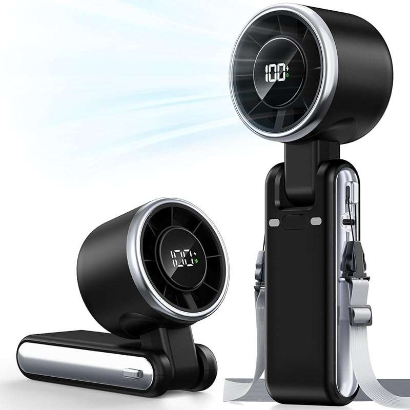 Portable Handheld Turbo Fan: 5-Gear High-Speed, 4000mAh Rechargeable B