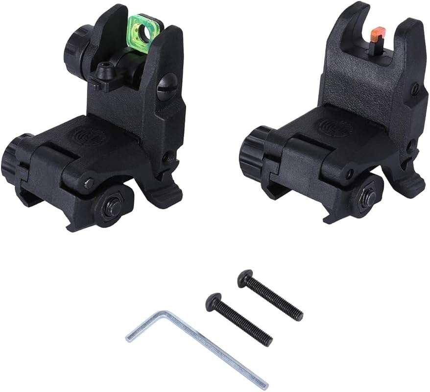 Fiber Optic Flip Up Backup Sights: Tool-Free Adjustable Front & Red/Gr