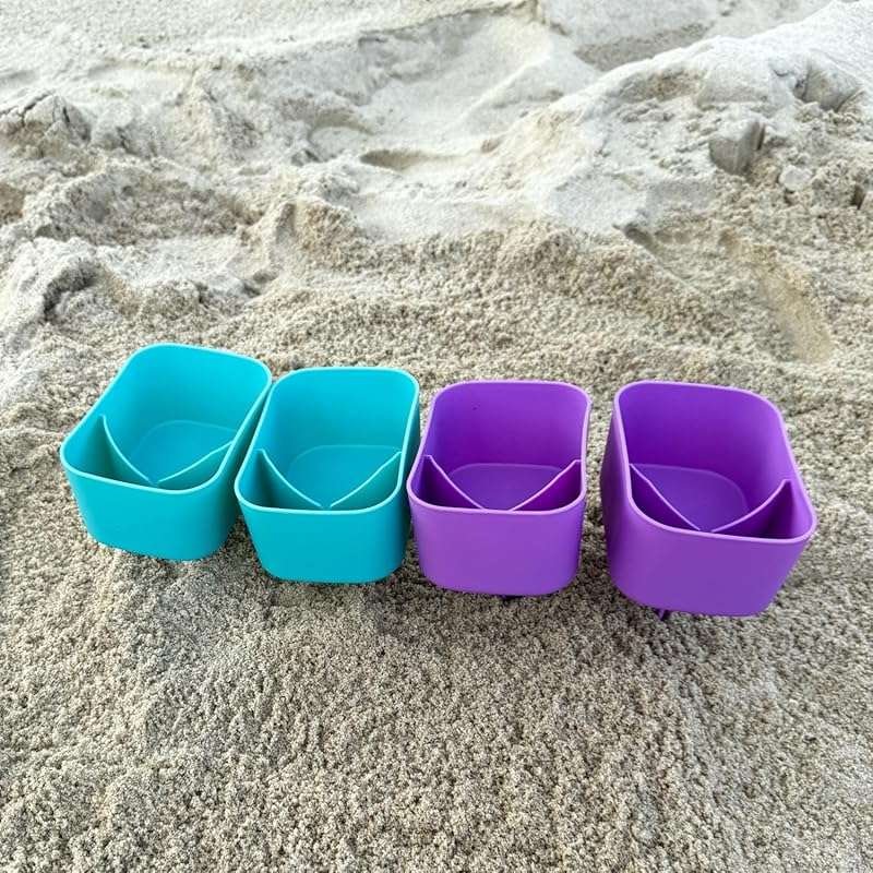 Beach Drink Cup Holders for Sand - 4 Pack in Purple & Green for Holida
