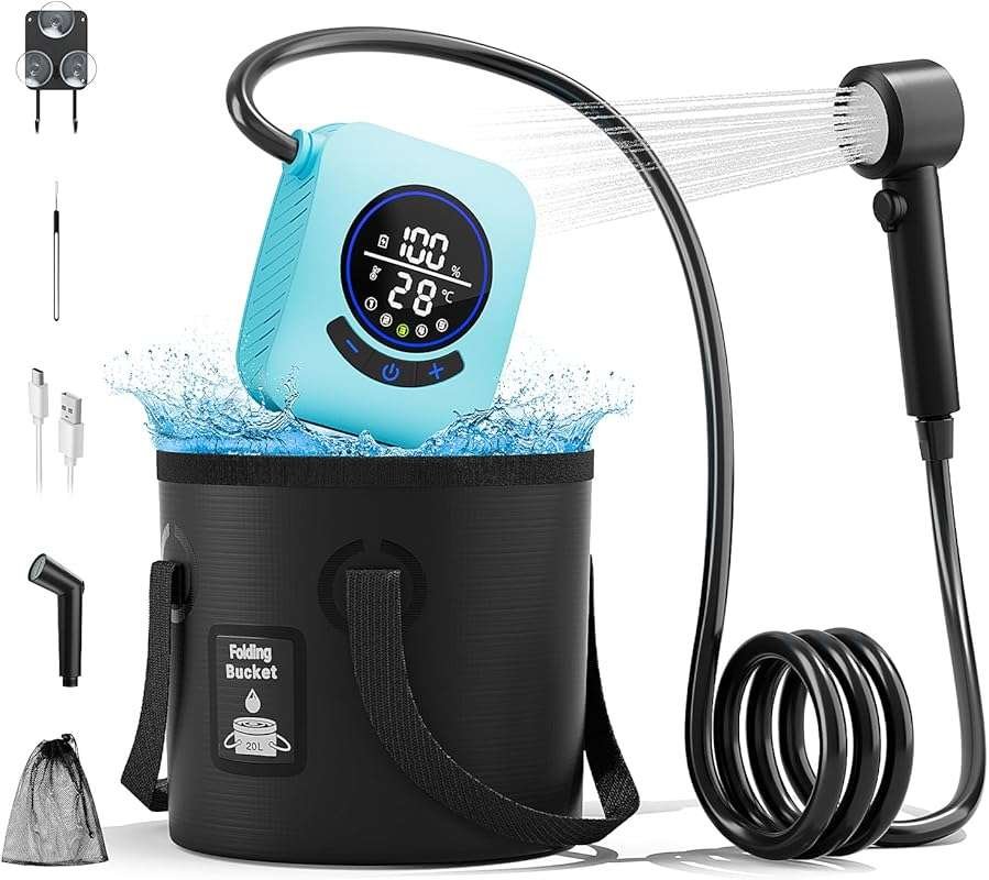 8000mAh Portable Camping Shower with Upgraded Rechargeable Pump, 5 Gal