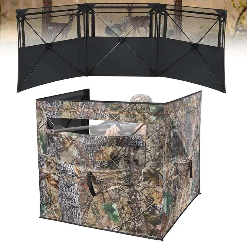 See Through Hunting Blind, 3/4 Panel Ground Blinds for Deer Hunting wi