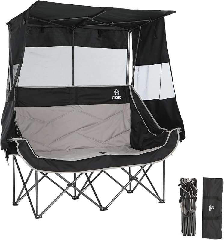 Nice C Double Camping Chair with Canopy, Portable Outdoor Loveseat for