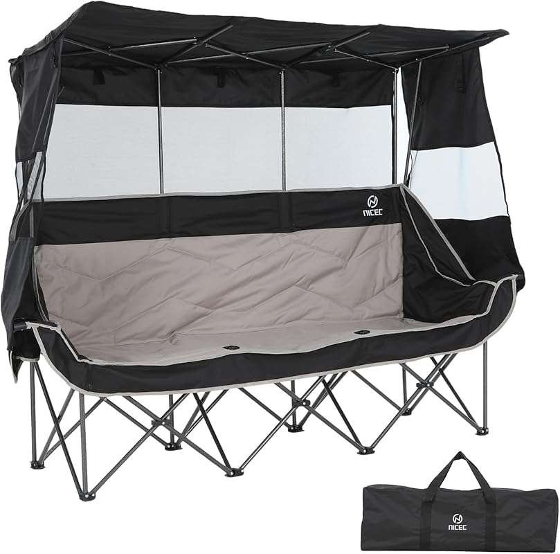 Nice C 3 Person Camping Chair with Canopy, Portable Folding Loveseat f
