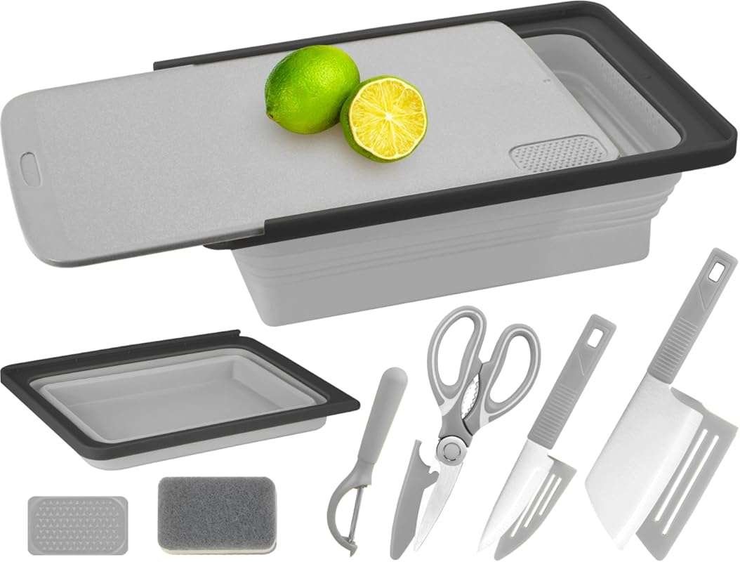 Camping Cutting Board Set: 7-in-1 Portable Foldable Chopping Board wit