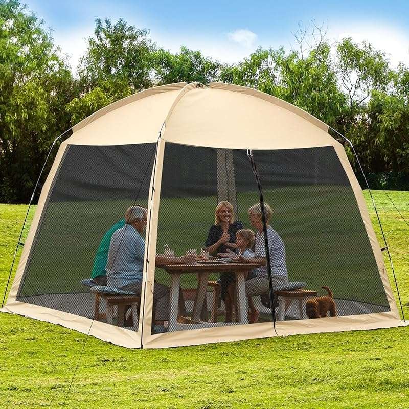 12x12 Camping Screen Tent, Portable 8-10 Person Sun Shelter, Easy Setu