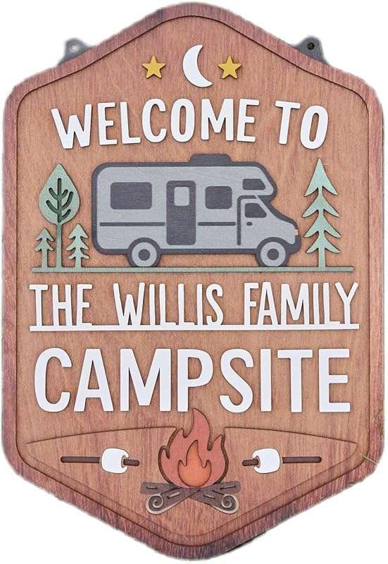 Personalized Welcome To Our Campsite Sign - Custom RV Campervan Family