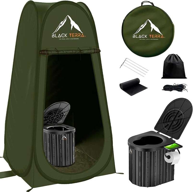BlackTerra Portable Toilet for Adults: XL Outdoor Camping Bathroom wit
