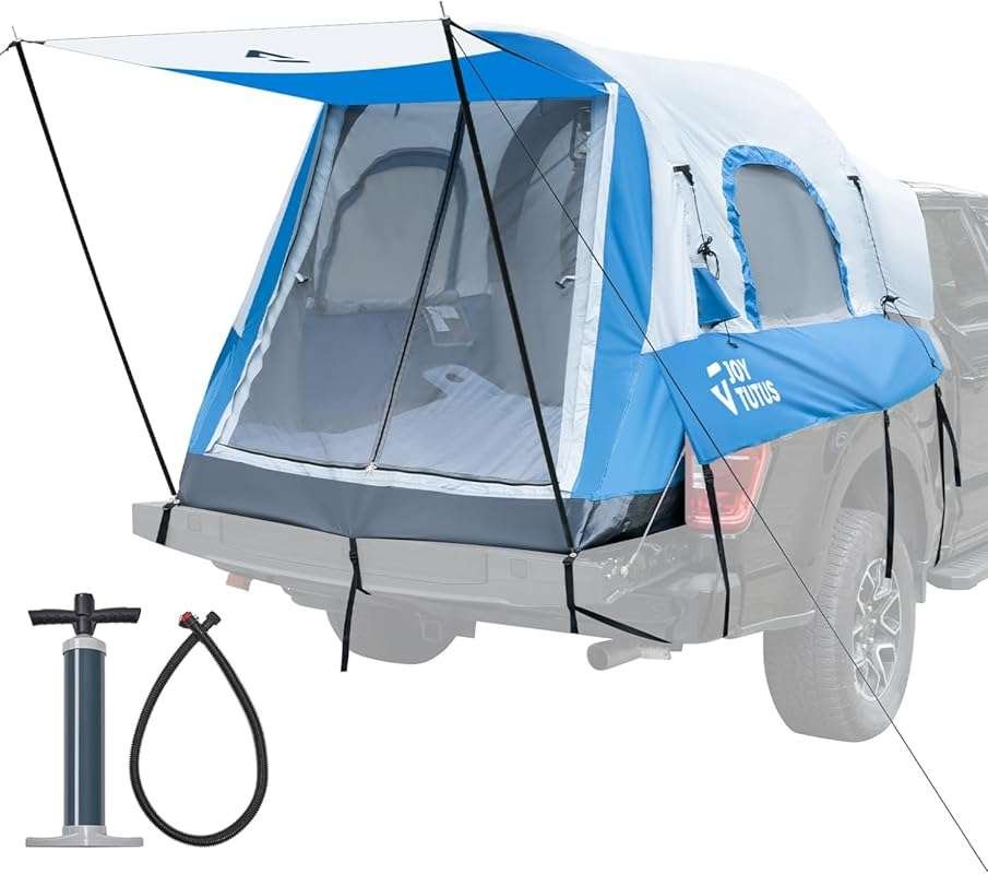 JOYTUTUS 5.5-6.5FT Inflatable Truck Tent with Awning and Air Pump