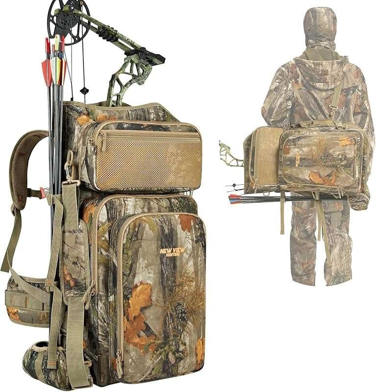 Updated Camouflage Bow Hunting Backpack for Men with Tree Seat and Bow
