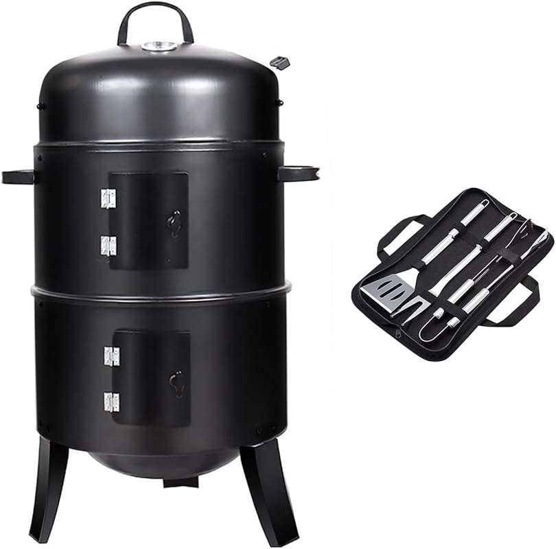 16-Inch Vertical Charcoal Smoker Mini BBQ Grill with Built-in Thermome