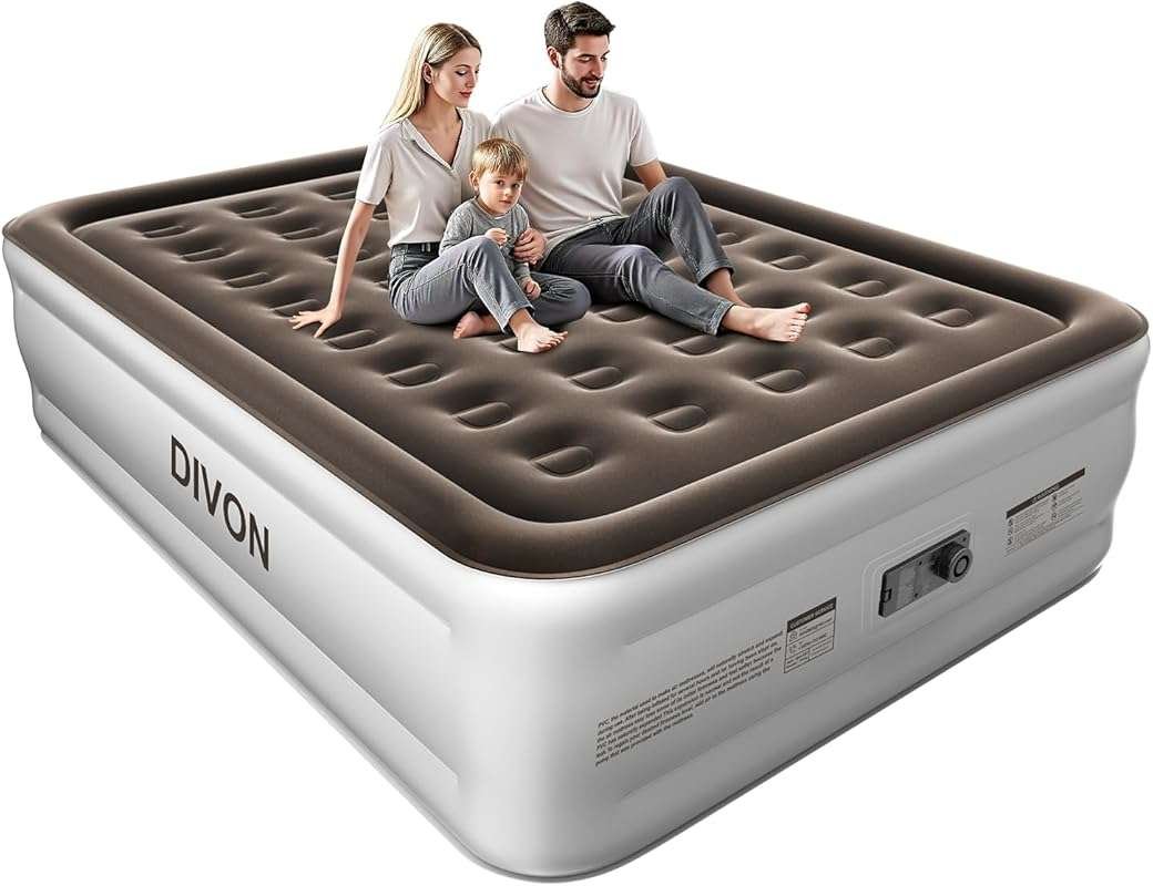 DIVON Raised Queen Air Mattress with Built-in Pump for Portable Campin