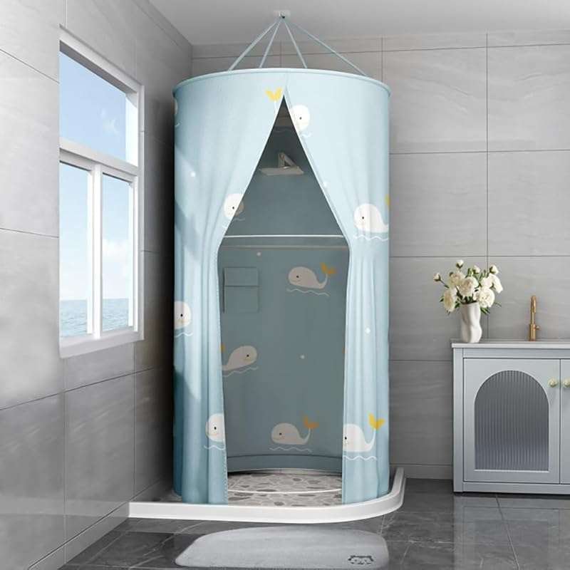 Moriko Whale Pattern Round Shower Curtain: Waterproof Polyester Set fo