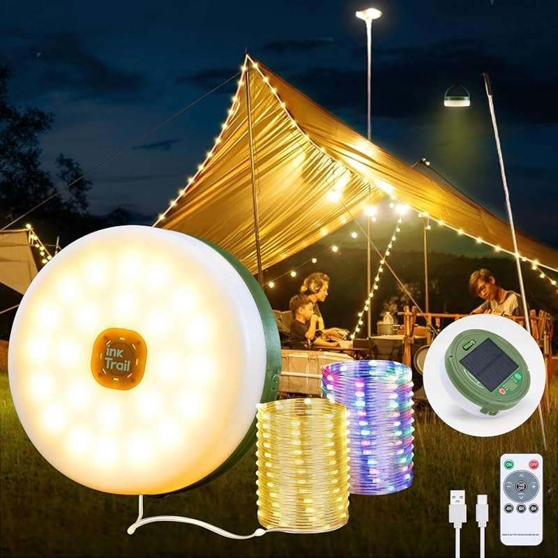 Solar Camping String Lights: 33FT Waterproof LED Fairy Lights with 13