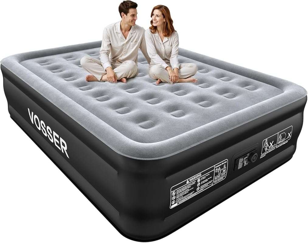 Heavy Duty Raised Queen Air Mattress with Built-in Pump, Ideal for Cam