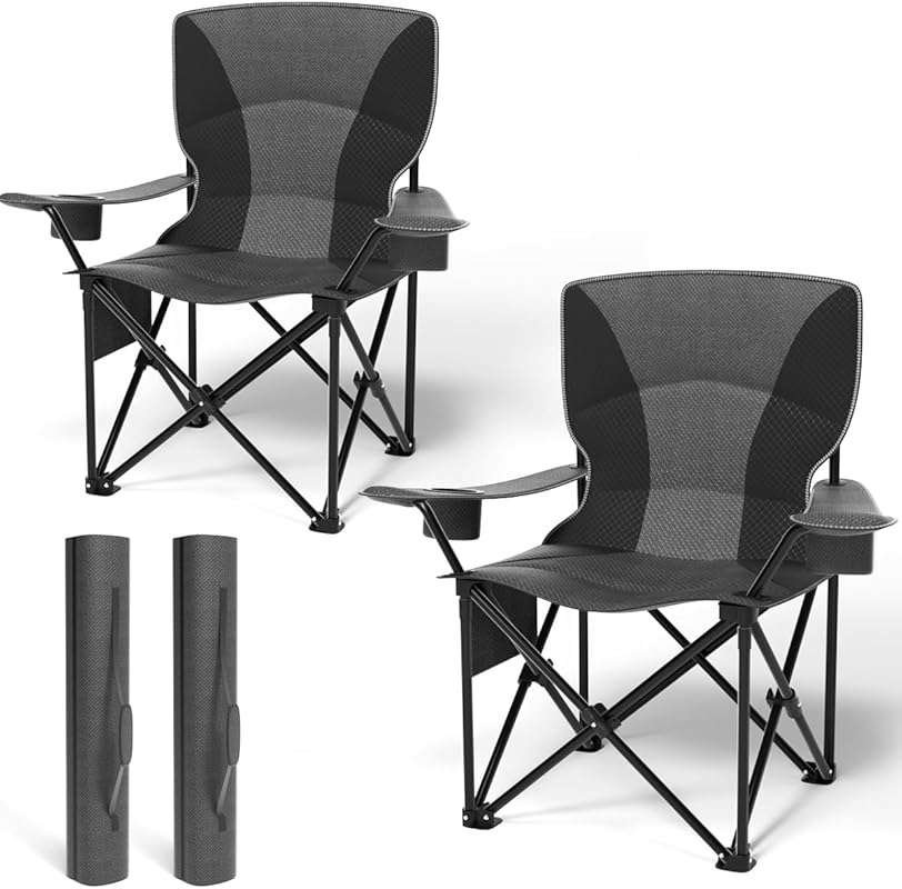 Heavy Duty Oversized Camping Chairs with Cup Holder, Cooler Bag, Suppo