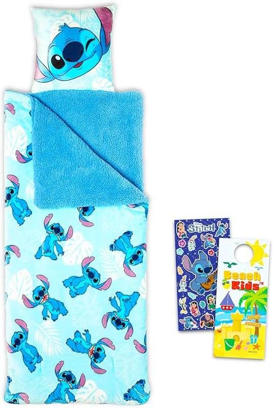 Disney Stitch Sleeping Bag Set: Slumber Bag with Pillow, Stickers for 