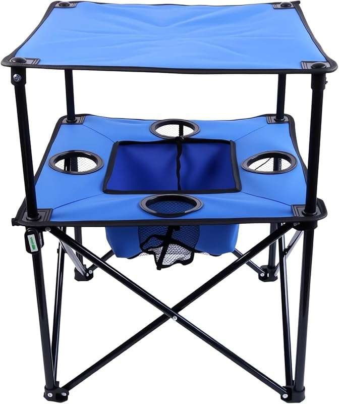 Lightweight 2-Tier Folding Camping Table with Cup Holders & Storage - 