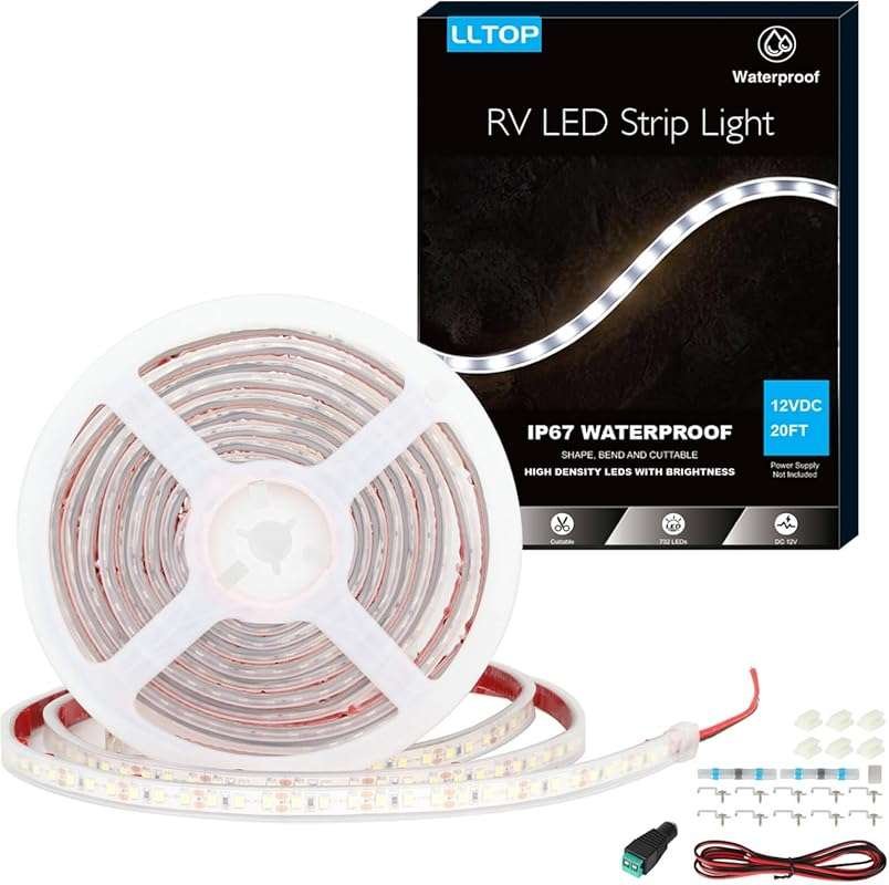 20FT White Waterproof LED Light Strip for RV Awning, Outdoor Underglow