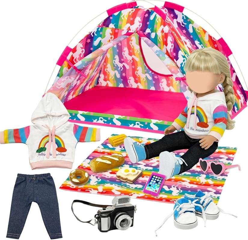 18 Inch Doll 12-Piece Camping Tent Set with Clothes, Accessories, Tent