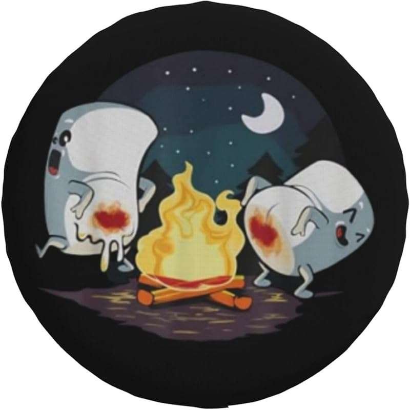 15 Inch Weatherproof Spare Tire Cover, Marshmallow Campfire Pattern, U