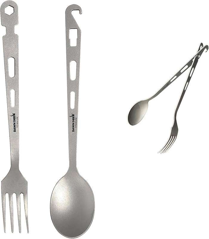 Ultralight Titanium Camping Fork Spoon Knife Set for Backpacking, Hiki