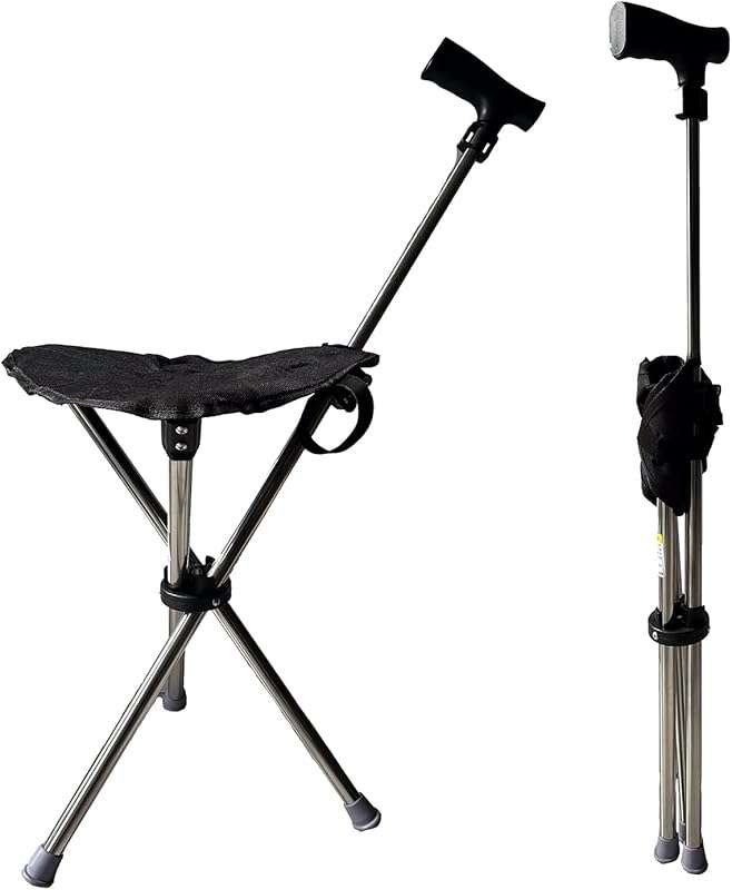 Lightweight Portable Cane with Seat for Seniors and Adults, Adjustable