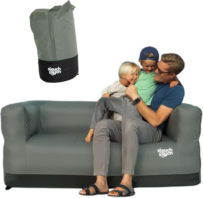 Slouch Couch Air Sofa: Built-in Pump, Hidden Cup Holders, Storage Pock