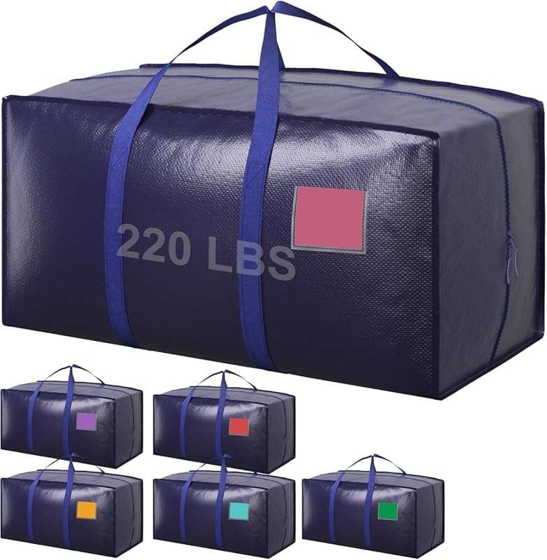 6 Pack Extra Large Heavy Duty Moving Bags with Reinforced Zipper and W