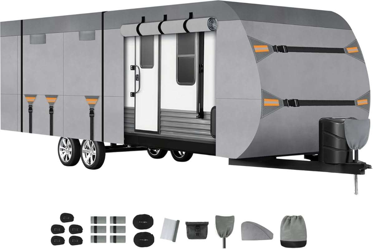 Kingfun Heavy Duty RV Travel Trailer Cover for 18-20 Ft Campers with W
