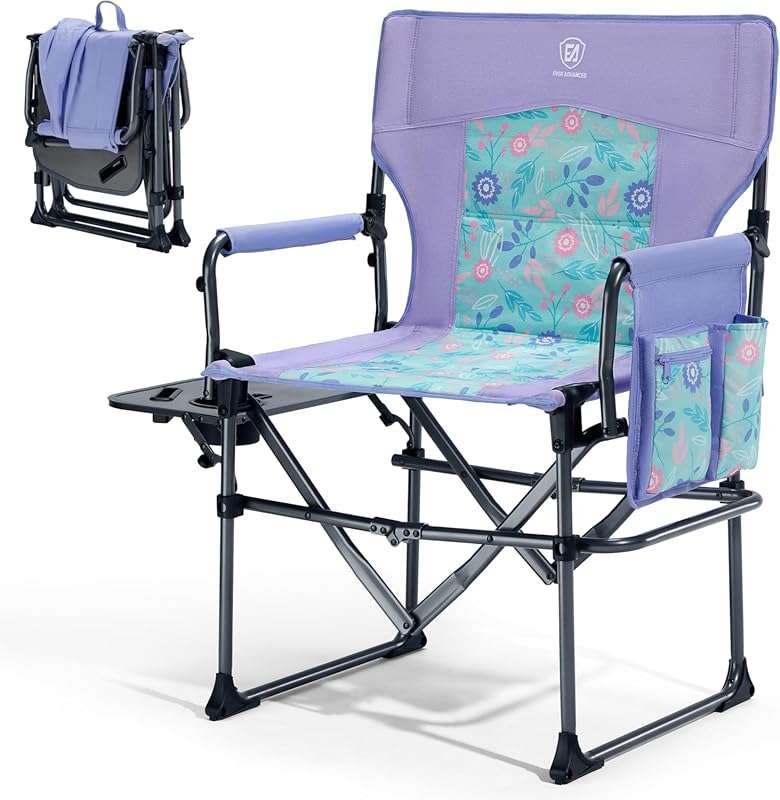 EVER ADVANCED Heavy Duty Camping Directors Chair with Side Table and P