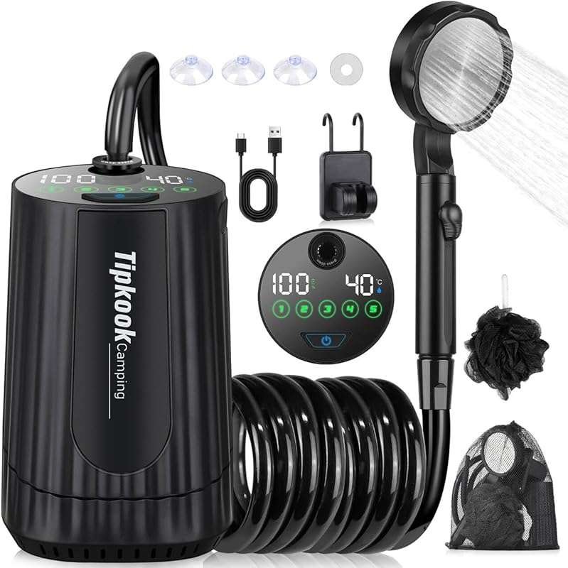 10000mAh Rechargeable Outdoor Camp Shower with IPX8 Waterproofing and 