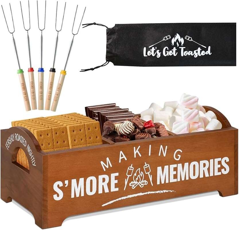 S'mores Kit with 5 Extendable Roasting Sticks and Farmhouse Caddy for