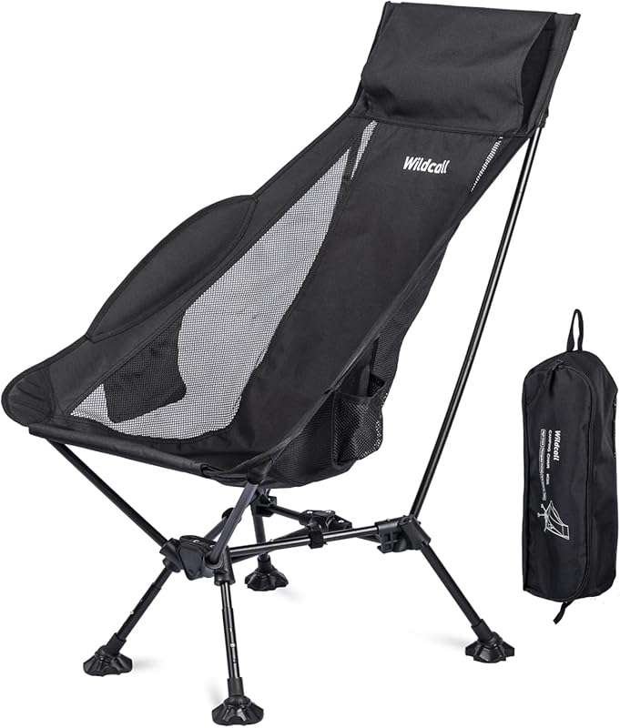 WildCall High Back Camping Chair: Lightweight, Folding, Head Support,