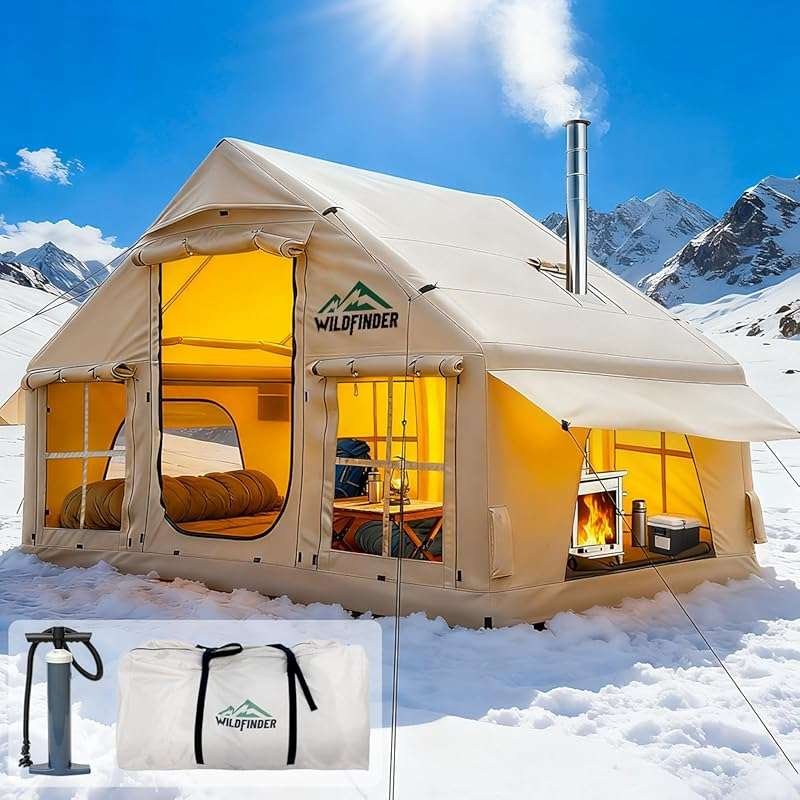 Quick Setup 4-6 Person Inflatable Camping Tent with Skylight & Stove J