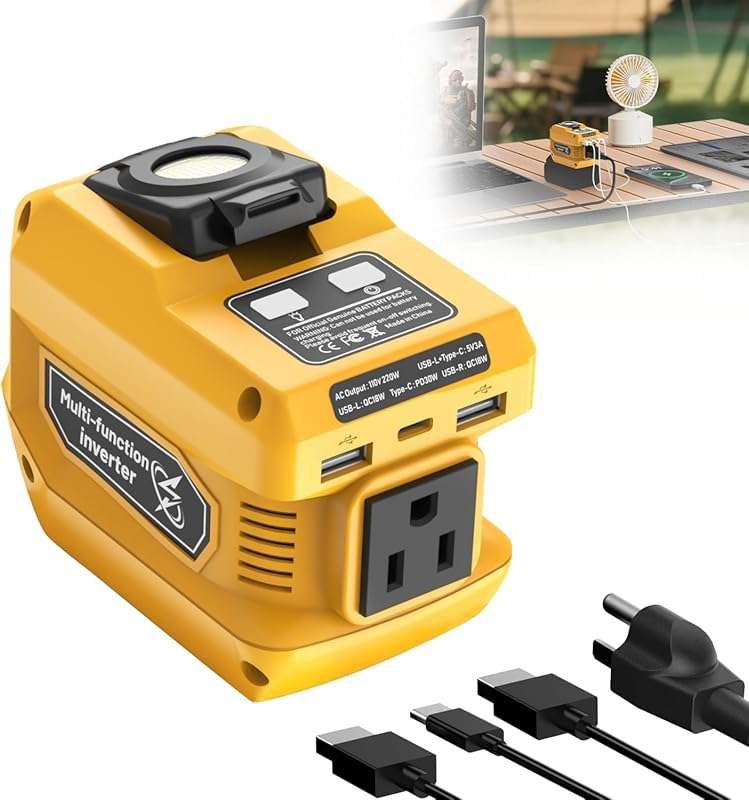 220W Portable Power Inverter for Dewalt 20V Batteries, AC 110V Outlet,